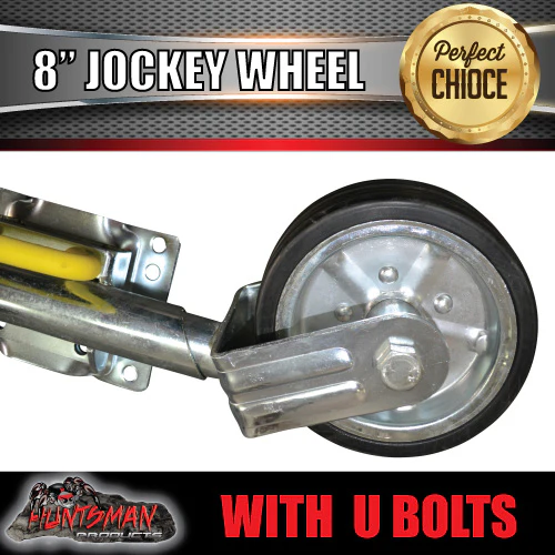 8" Trailer Caravan Swing Up Jockey Wheel & 100x50mm U bolts. 750Kg Ball Rated - Image 2