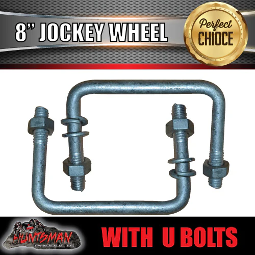 8" Trailer Caravan Swing Up Jockey Wheel & 100x50mm U bolts. 750Kg Ball Rated - Image 3