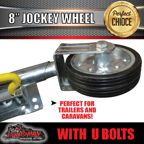 8" Trailer Caravan Swing Up Jockey Wheel & 100x50mm U bolts. 750Kg Ball Rated - Image 4