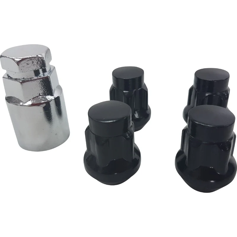 Anti Theft Black Tapered Wheel Lock Nut 1/2" x 32mm With Socket 4 Pack