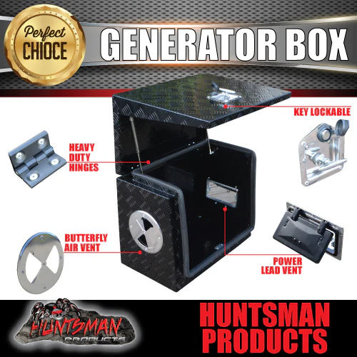 Black Aluminium Ventilated Generator Box For Caravans, Trailers, Truck, Utes & camping