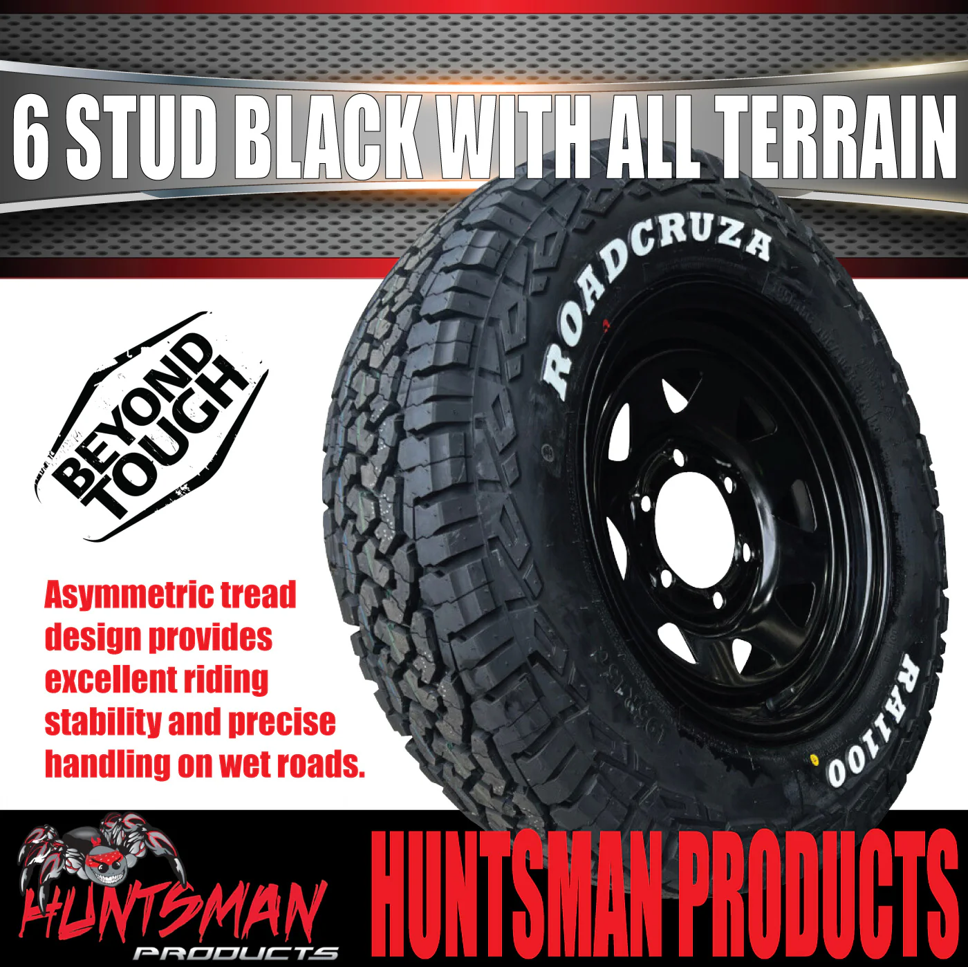 Caravan 15x6 Black 6 Stud Steel Wheel & Roadcruza 195R15C RA1100 A/T Tyre 106R - Image 4