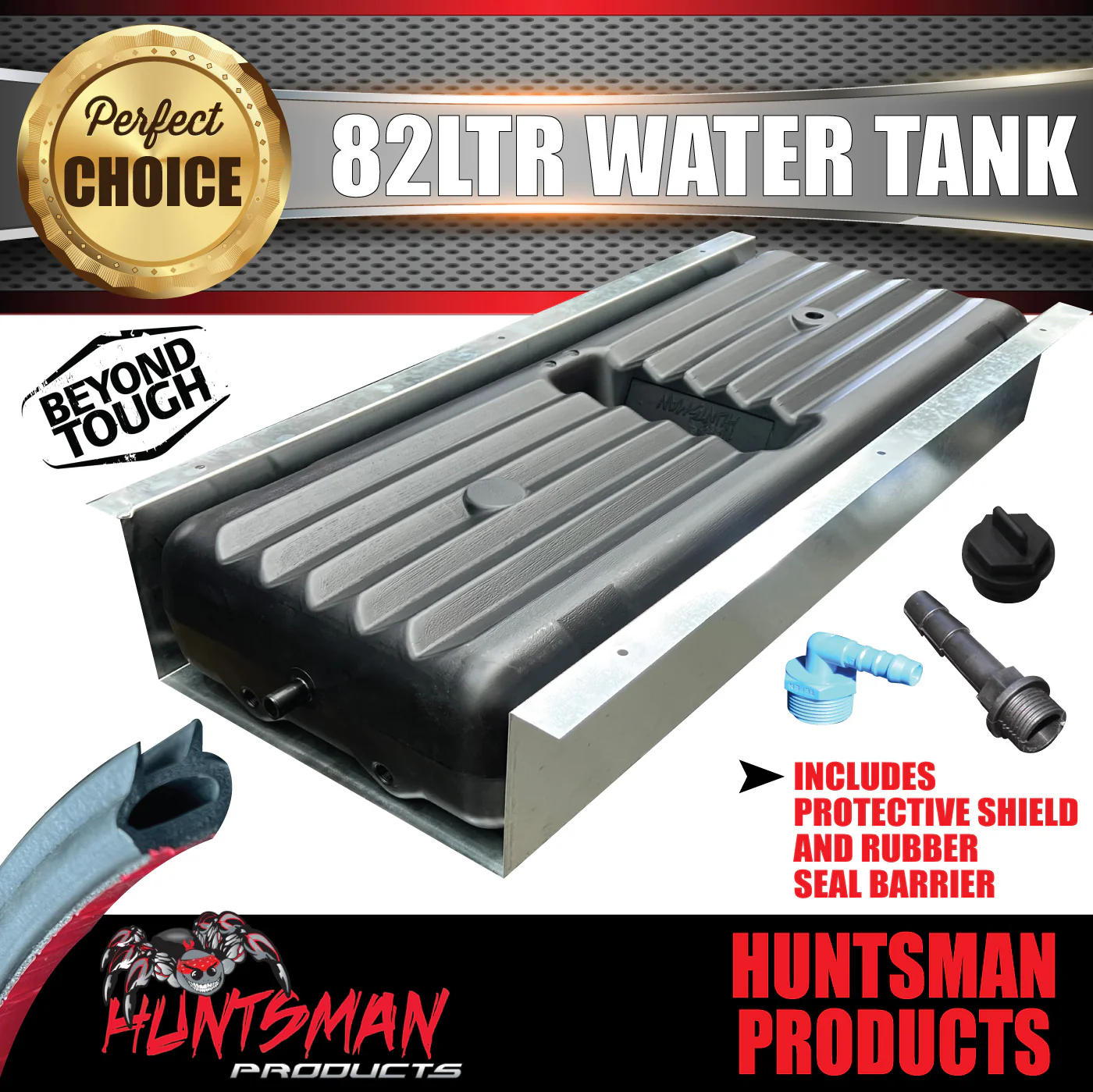 Caravan Camper Trailer, Vehicle, Boat 82 Litre Underbody Water Tank, shield & Rubber seal