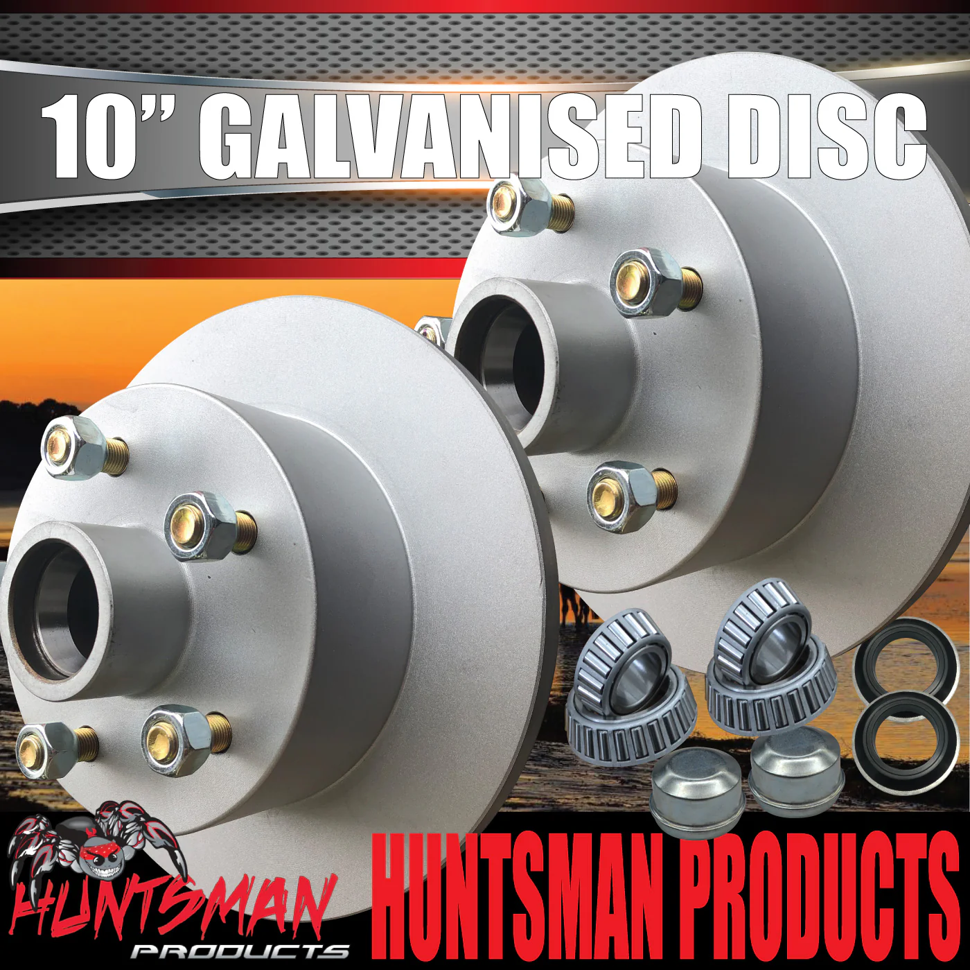 2x Commodore 10" Trailer Caravan Galvanised Dacromet Disc Hubs & SL Bearings