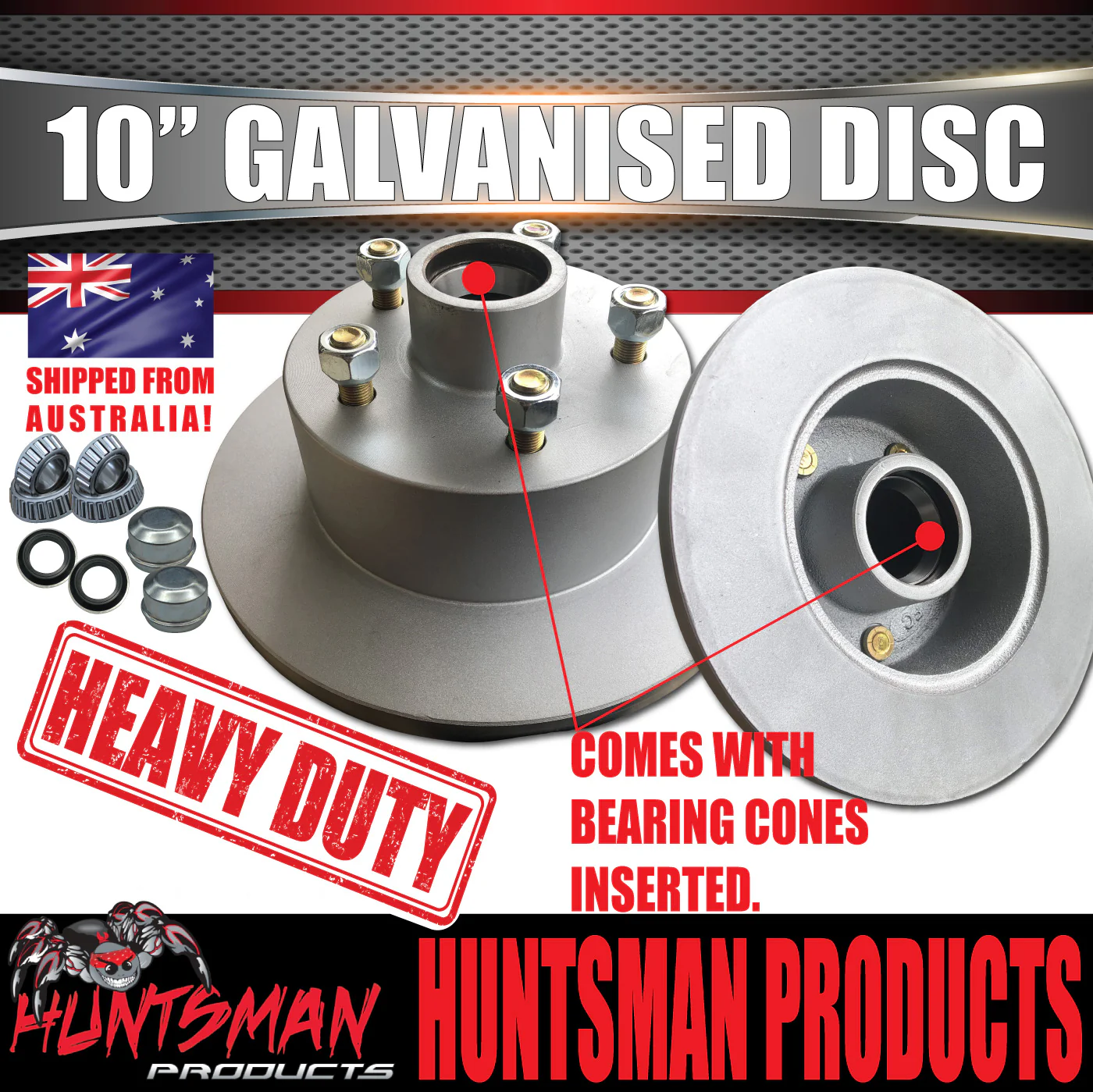 2x Commodore 10" Trailer Caravan Galvanised Dacromet Disc Hubs & SL Bearings - Image 4