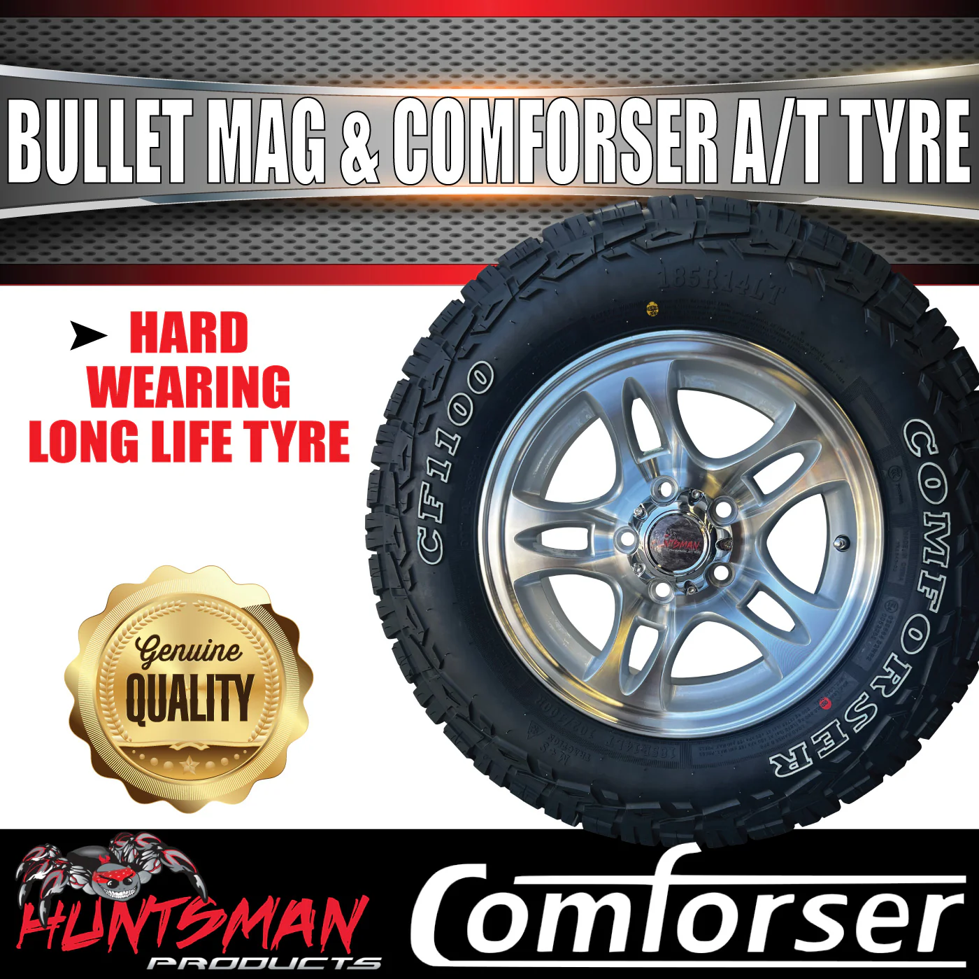14" & 185R14 LT CF1100 Ford Stud Bullet Trailer Caravan Mag Wheel Rim & All Terrain Tyre - Image 3