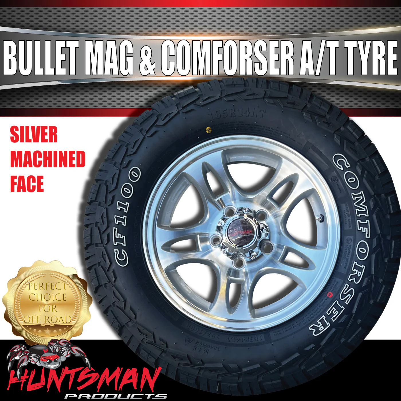 14" & 185R14 LT CF1100 Ford Stud Bullet Trailer Caravan Mag Wheel Rim & All Terrain Tyre - Image 5