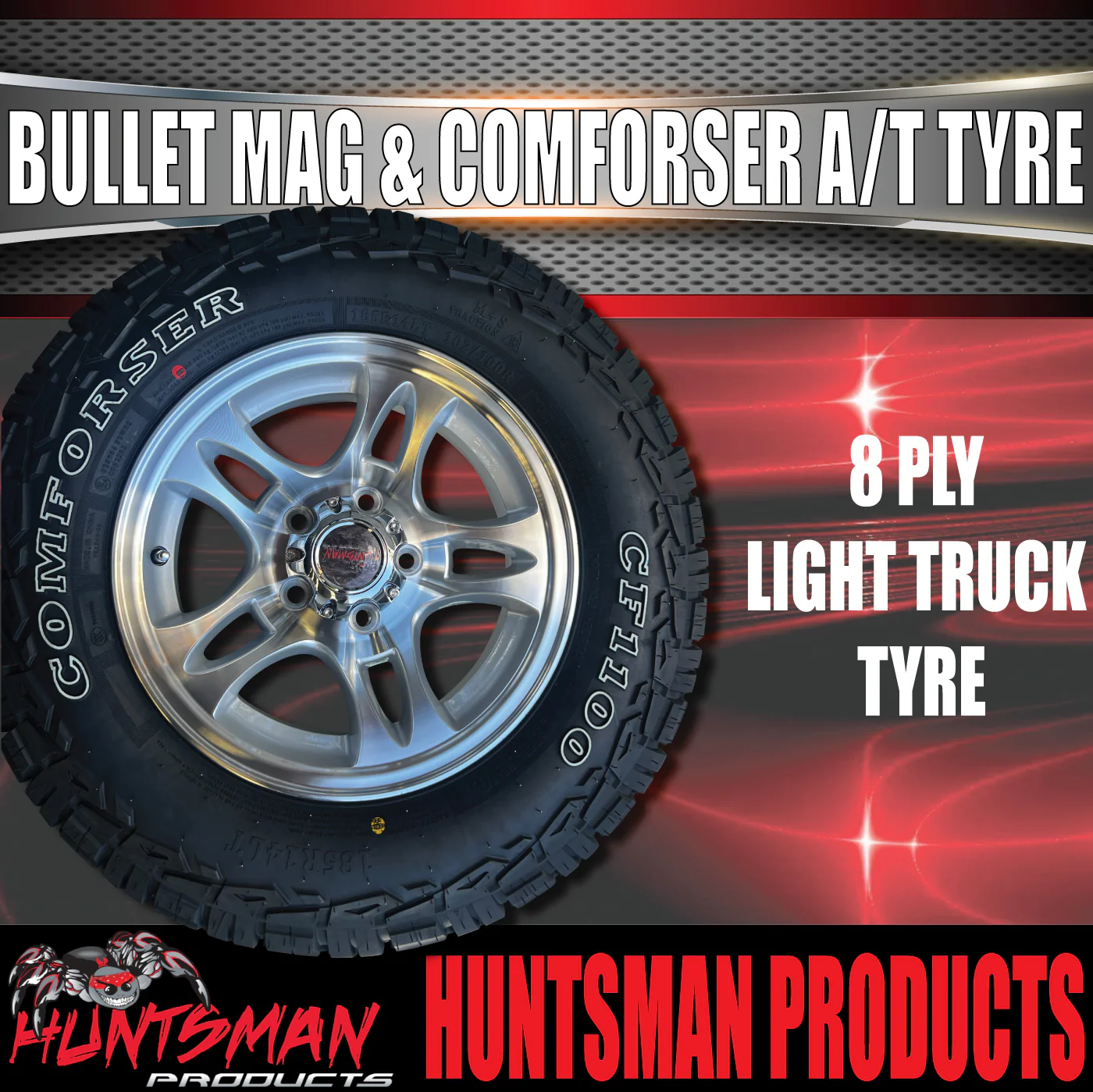 14" & 185R14 LT CF1100 Ford Stud Bullet Trailer Caravan Mag Wheel Rim & All Terrain Tyre - Image 6