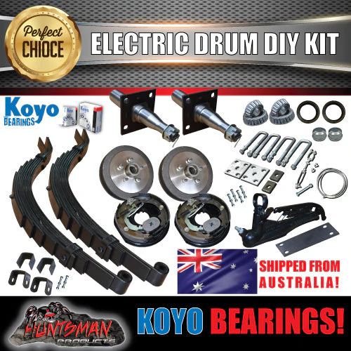 DIY 1400KG Trailer Kit. Slipper Springs Electric Drum Brakes. Stub Axles. KOYOS