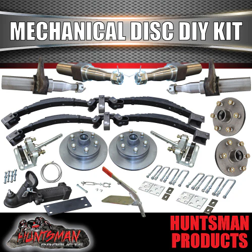 DIY 2000kg Tandem Kit. 12" L/C Mechanical Disc Brakes. Rocker Roller, Stub Axle