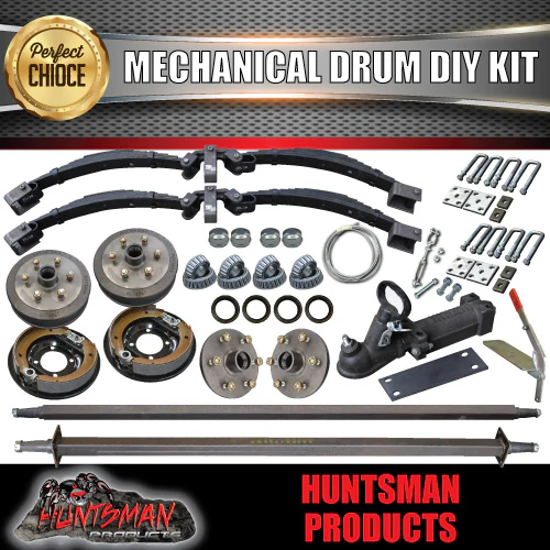 DIY 2000Kg Tandem Trailer Kit, Mechanical Drum Brakes R/Roller Springs Axles 81"- 96"
