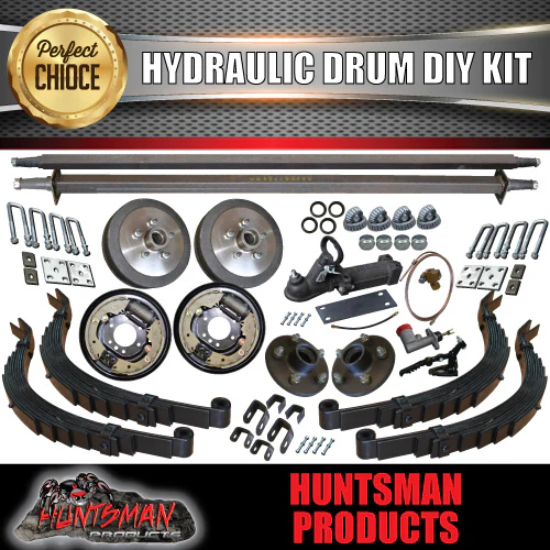 DIY 2000KG TANDEM TRAILER KIT, SLIPPER SPRINGS, HYDRAULIC BRAKES. AXLE LENGTHS 81"- 96"