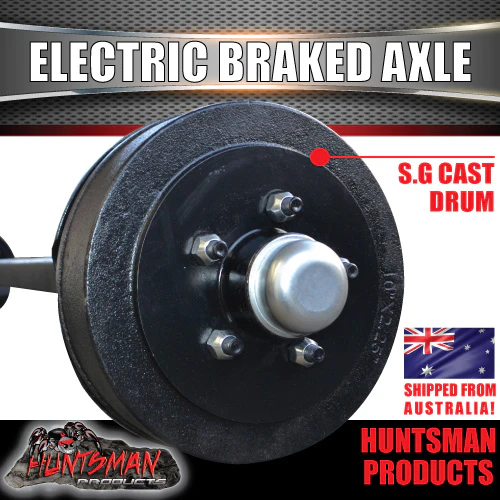 1000Kg 40mm Solid Electric Braked Trailer Caravan Axle + Handbrake Axles 60" -75" - Image 4