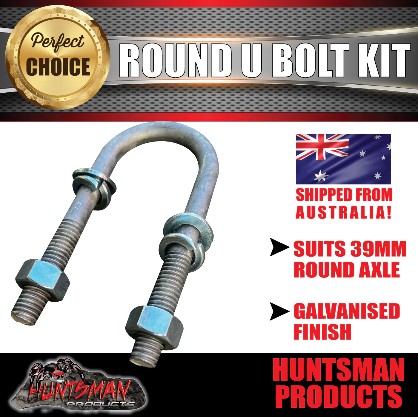 Galvanised Trailer 39mm Round U Bolt Kit. - Image 2