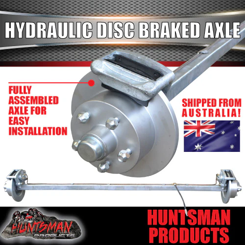 Galvanised 45mm Square Trailer Caravan Hydraulic Disc Braked Axle. 1400Kg rated 64"-77" Axles - Image 5