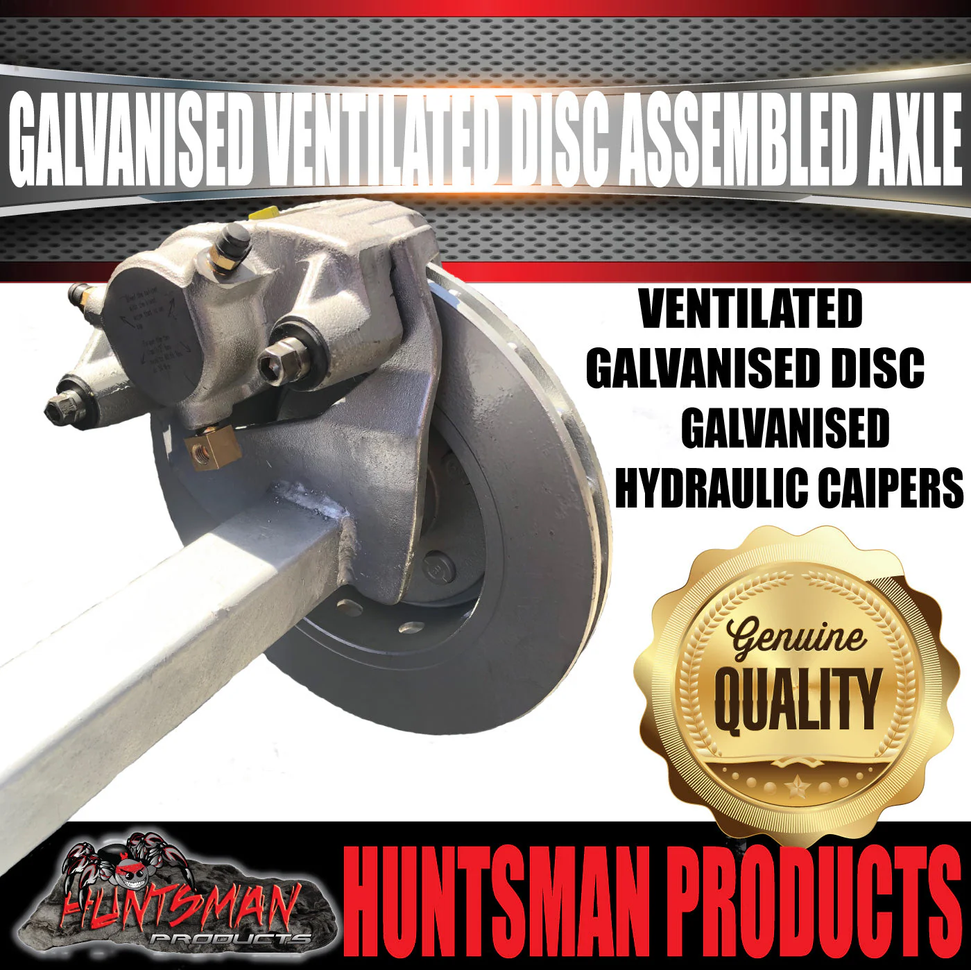 Galvanised 45mm Square Ventilated Hydraulic Disc Braked Trailer Axle 1400Kg, Axle Lengths 78''-96''. - Image 3