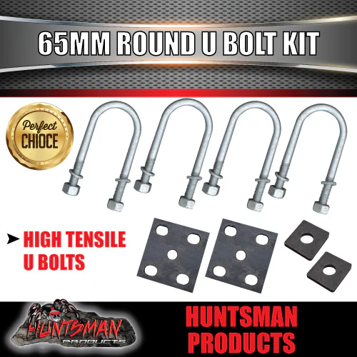 HIGH TENSILE Trailer Caravan 65mm x 180mm High Tensile 5/8" BSW ROUND U BOLT KIT.