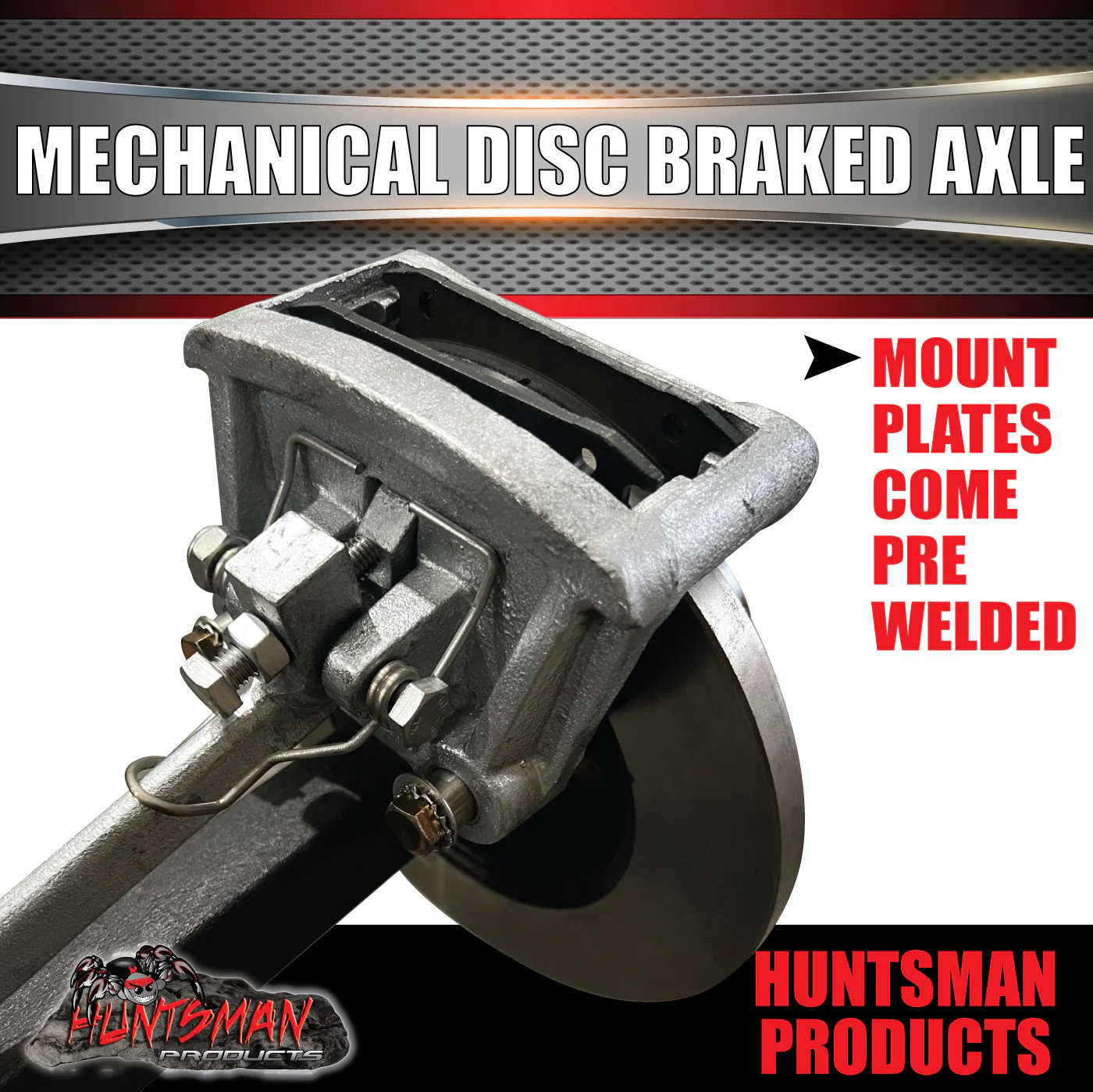 Natural 40mm Square Mechanical Disc Braked Trailer Axle. 1000Kg 60" - 77" Axles - Image 2
