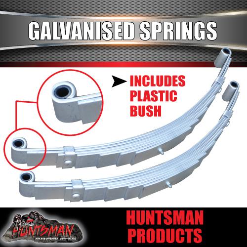 2x Galvanised Dacromet 60mm x 6mm Trailer Caravan 9 Leaf Eye to Eye Springs 2200kg Rated. Shot Peened.
