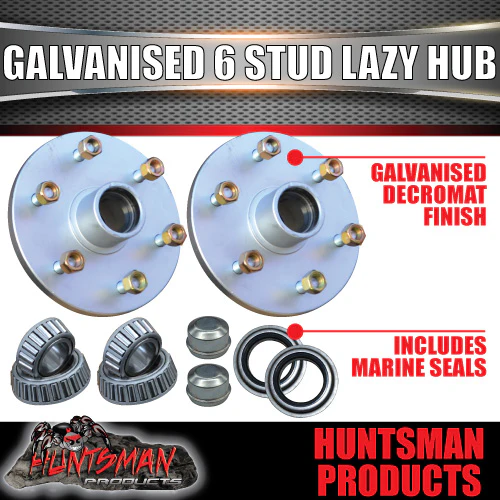 x2 Galvanised 6 stud 6/139.7 PCD Trailer Caravan Hubs & LM Bearing Kits Suit Landcruiser Pattern
