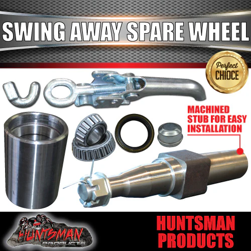 Rear Bar Swing Away Spare Wheel Bracket Hinge & Lock.  Machined 45X250mm Square Stub Axle For 4wd & Camper Trailers