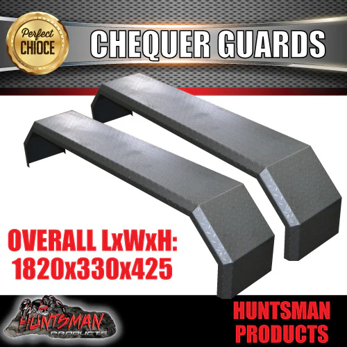 2x Off Road 1820mm x 330mm Tandem Trailer Mudguards Chequer Steel For Slipper Springs