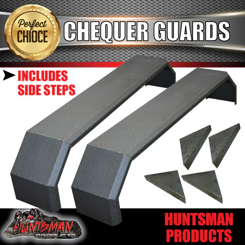 2x Off Road 1820mm x 330mm Tandem Trailer Chequer Mudguards & Steps. For Slipper Springs