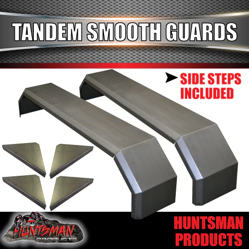 X2 Off Road 1900mm x 330mm Tandem Trailer Mudguards & Steps Smooth Steel For Rocker Roller Springs