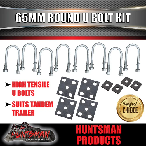 Tandem 65mm X 180mm Round 5/8" BSW High Tensile Trailer Caravan U bolt kit