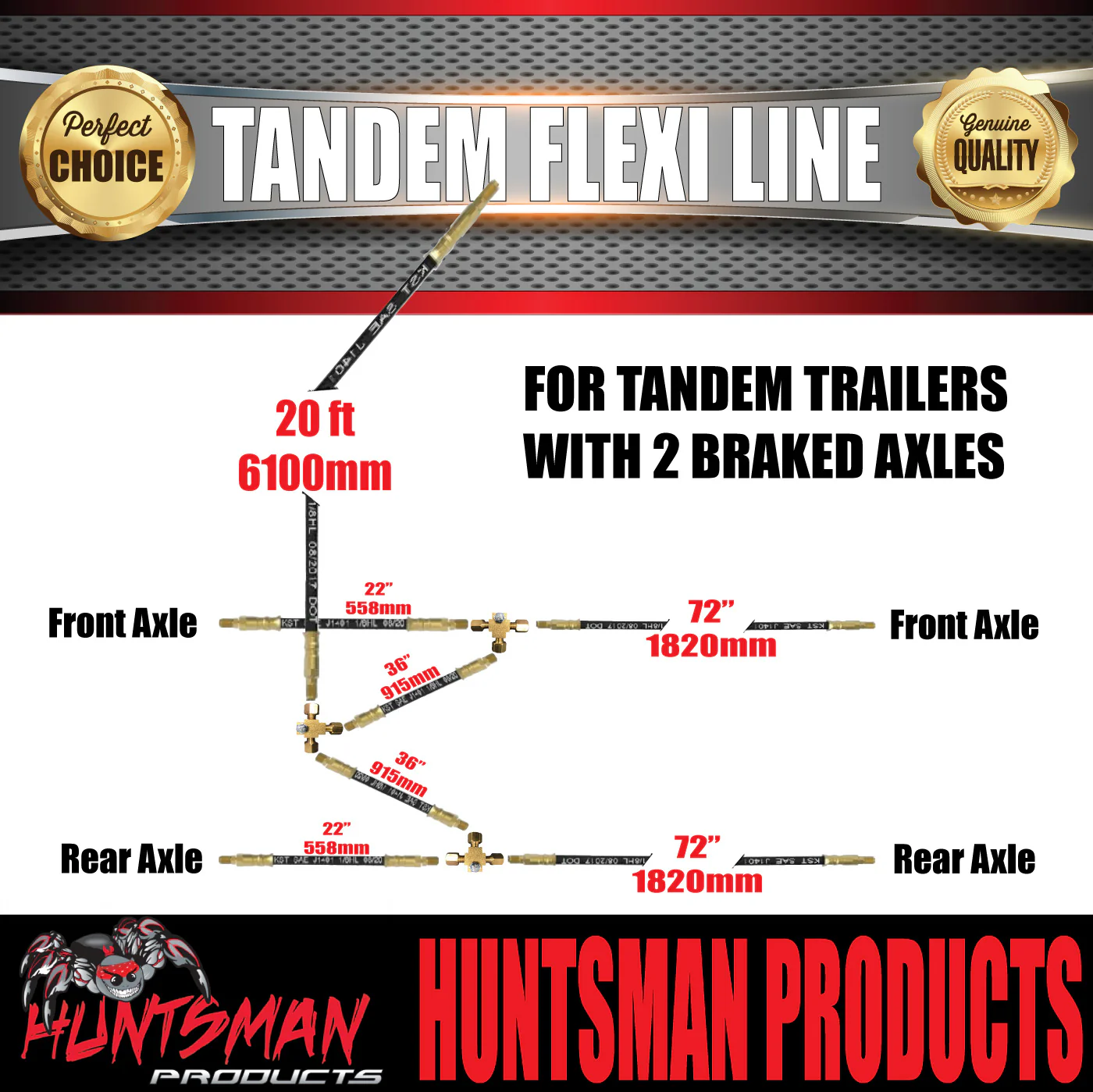 Tandem Boat Trailer Caravan Twin Brake Axle Hydraulic Disc Drum Brake Flexi Hose Line Kit - Image 3