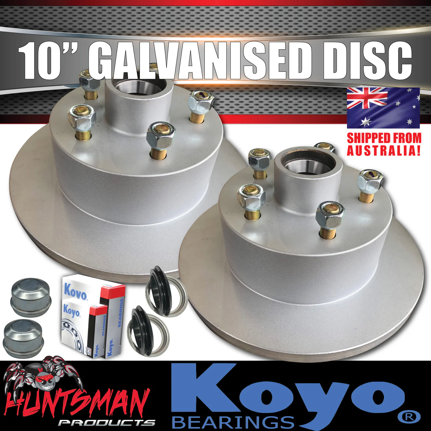 2X 10" HQ Holden Trailer Caravan Galvanised Dacromet Discs & KOYO SL Slimline Bearings