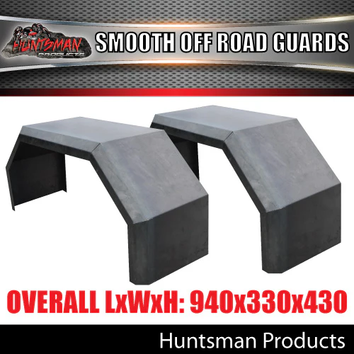 2x Single Axle Off Road Trailer Mudguards, Smooth Steel 330mm Wide Aggressive Folds - Image 2