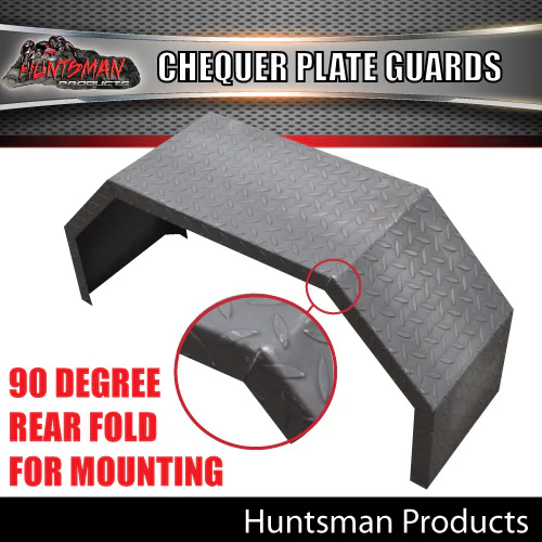 x2 Single Axle Off Road Trailer Mudguards Chequer Steel. 330mm Wide Aggressive folds - Image 4