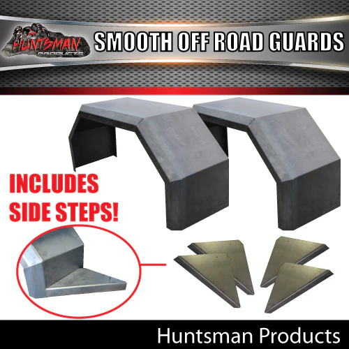 X2 Off Road Trailer Mudguards & Steps Smooth Steel 330mm Wide Aggressive Folds