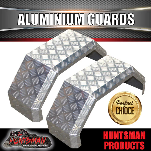 Pair Single Axle Aluminium 250mm Wide Trailer Mudguards Chequer Finish, TIG Welded Guards