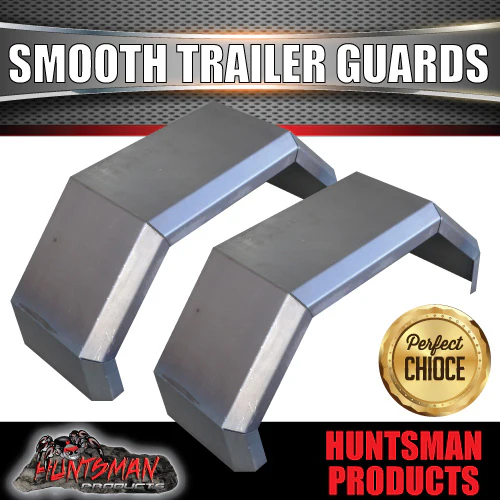 x2 Single Axle Trailer Mudguards, Smooth Steel 250mm Wide Guards Aggressive Folds