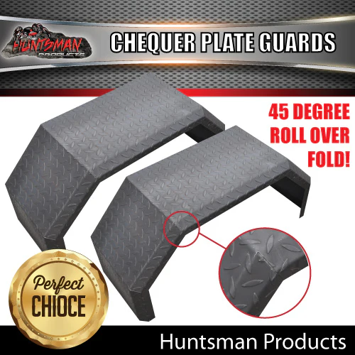 x2 Single Axle Off Road Trailer Mudguards Chequer Steel. 330mm Wide & Steps - Image 4