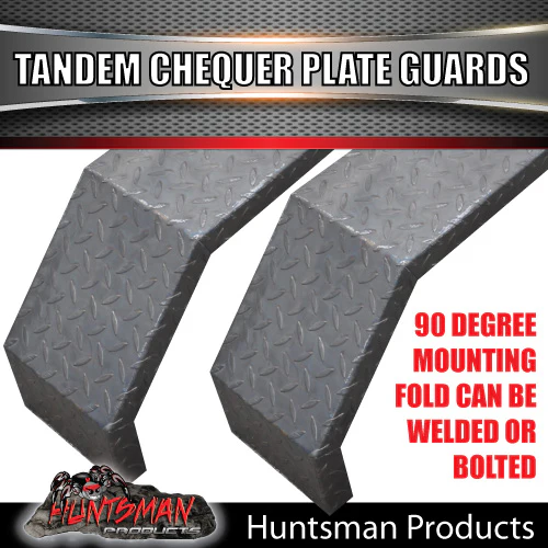 2x 1600mm x 250mm Tandem Trailer Mudguards Chequer Steel & Steps suits Slipper Springs - Image 5