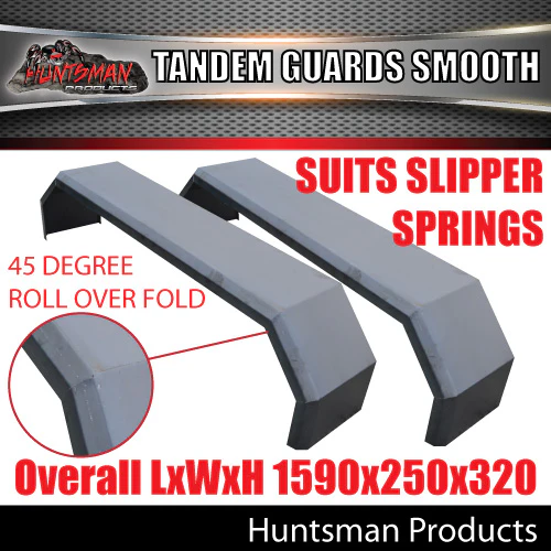 2x 1590mm x 250mm Tandem Axle Smooth Trailer Caravan Mudguards. Suits Slipper Springs