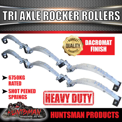 Tri Axle 9 Leaf 6750kg Galvanised Dacromet Rocker Roller Spring Set. 7mm Thick Springs!
