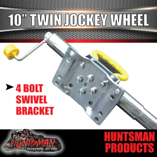 Twin Wheel 10" Trailer Caravan Jockey Wheel 1600kg Swing Up Solid wheels + U Bolts Suit 100x50mm Frame - Image 3
