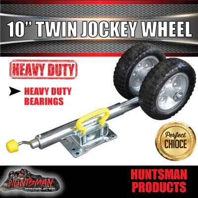 Twin Wheel 10" Trailer Caravan Jockey Wheel 1600kg Swing Up Solid wheels + U Bolts Suit 50x50mm Frame - Image 5