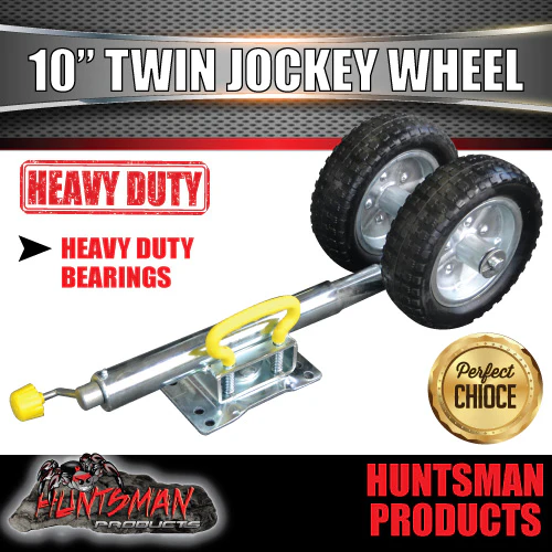 Twin Wheel 10" Trailer Caravan Jockey Wheel 1600kg Swing Up Solid wheels + U Bolts Suit 75x50mm Frame - Image 4