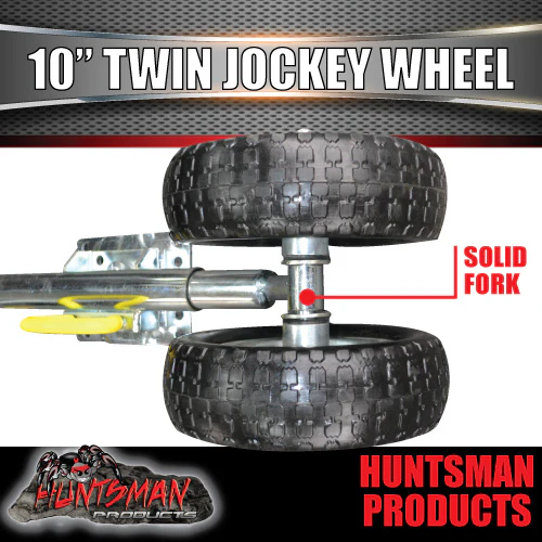 Twin Wheel 10" Trailer Caravan Jockey Wheel 1600kg Swing Up Solid wheels + U Bolts Suit 75x50mm Frame - Image 6