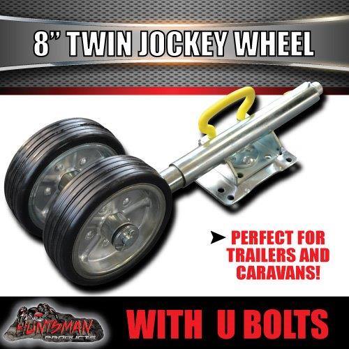Twin 8" Trailer Caravan Jockey Wheel 1200kg Swing Up Solid wheels + U Bolts Suit 75x50mm Frame - Image 3