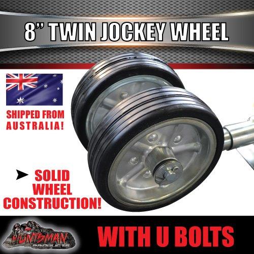 Twin 8" Trailer Caravan Jockey Wheel 1200kg Swing Up Solid wheels + U Bolts Suit 75x50mm Frame - Image 4