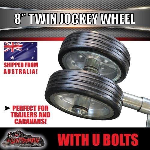 Twin 8" Trailer Caravan Jockey Wheel 1200kg Swing Up Solid wheels + U Bolts Suit 75x50mm Frame - Image 7