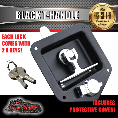 x1 Black T Handle Locks. Stainless Steel, Flush Mount, Tool Box, Canopy Trailer