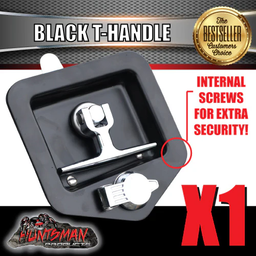 X1 Black T Handle Locks & Studs. Stainless Steel, Flush Mount, Tool Box, Canopy, Trailer