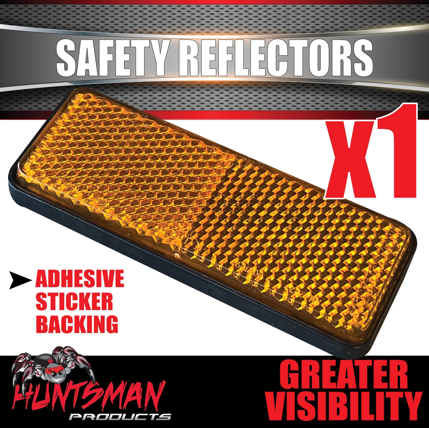 x1 Huntsman Amber Orange Trailer Truck Caravan Adhesive Reflector 85x30mm, CTA Approved